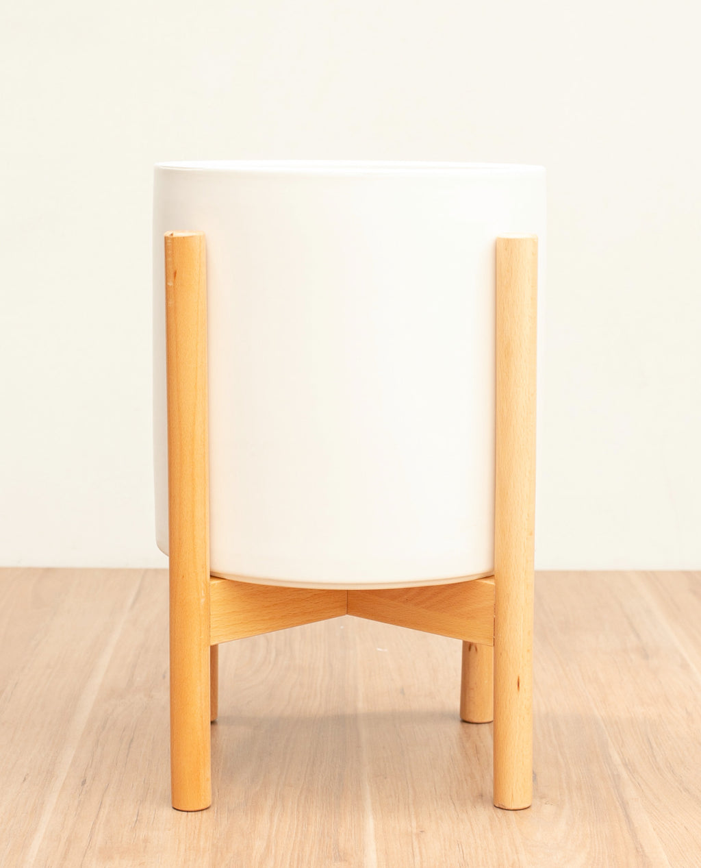 Macetero cerámica pedestal madera